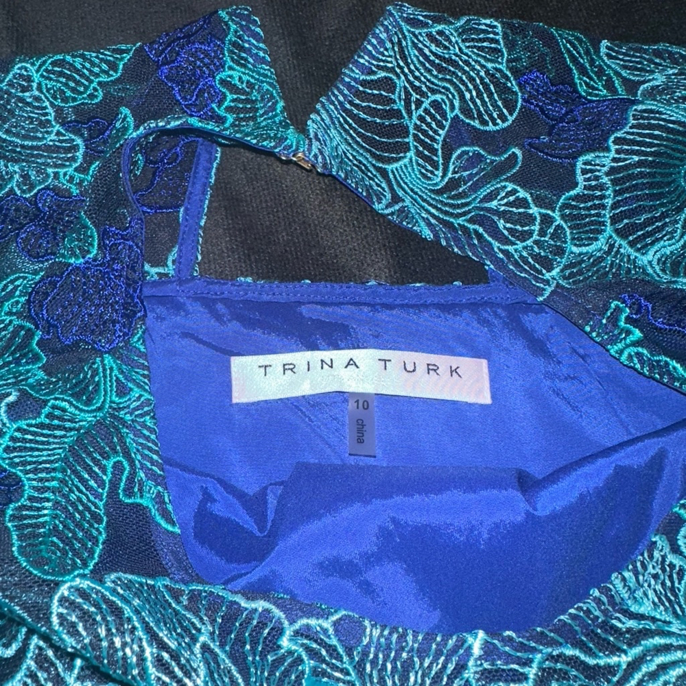 Trina Turk Lace Dress Size 10 Blue Teal Abstract Lace Mini Dress - Picture 2 of 5